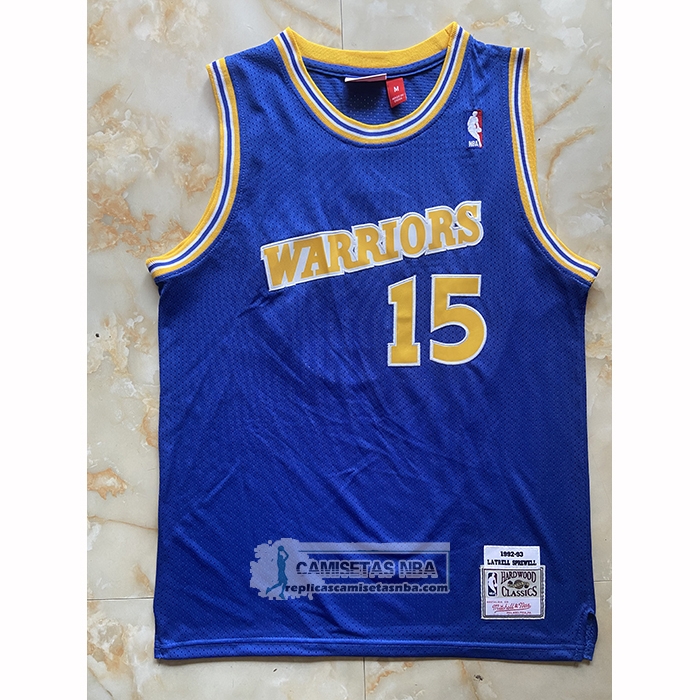 Camiseta Golden State Warriors Latrell Sprewell NO 15 Mitchell & Ness 1992-93 Azul